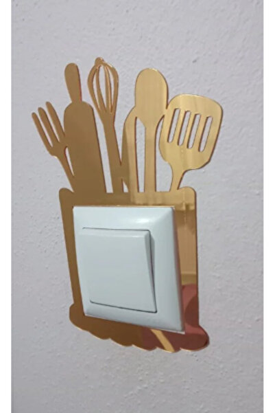 Kurtulan Lazer Tasarım Dekoratif Mutfak Priz Kenarı Süsü Altın Pleksi 1 Adet 13x20cm ( Kendinden Yapışkanlı )