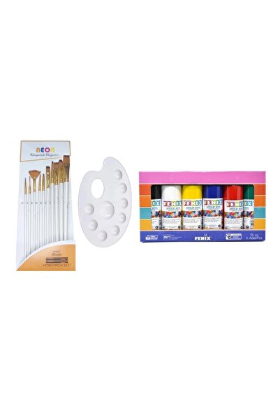DESUP MODEL 10 Pieces Long Handle Brush & 6 Pieces Acrylic Paint & Palette & ...