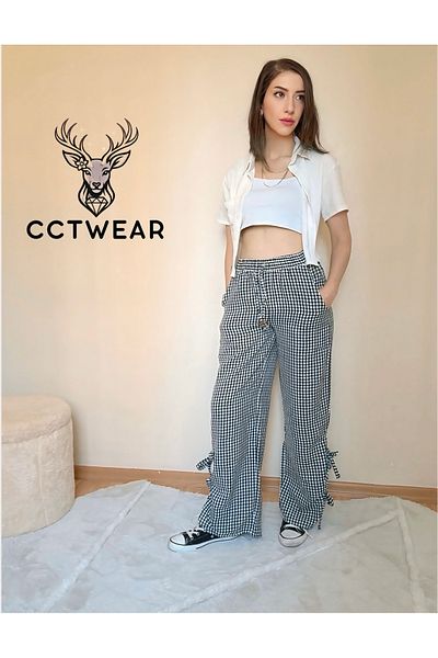 CCTWEAR Gingham Trousers with Leg Tie Detail