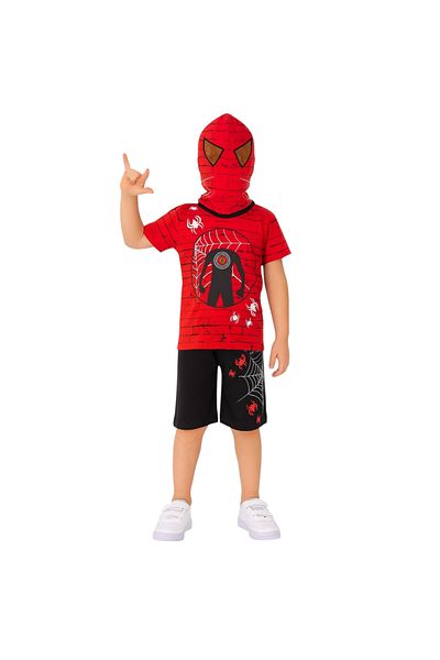 Gigas Boy's Zipper Closure Masked Hood Elastic Waist Shorts Lighted Spiderman Suit