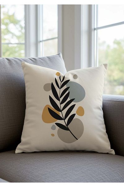 Pillow Home مجموعة من 4 أغطية وسائد مطبوعة رقمية بنمط أوراق الشجر الحديثة مقاس 43 × 43 سم - تصميم بسيط مع خلفية بيج