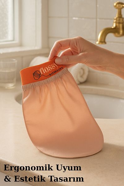 Flossy BATH GLOVE 100% Silk Scrub Bath and Shower Skin Care Flush Face Body Scrub Exfoliating Glove Rosea