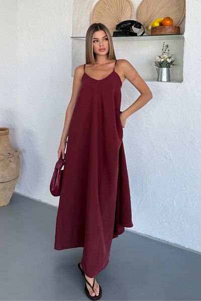 Feela Moda Women's Modal Woven Adjustable Strap Neckline Smocked Dress 2017