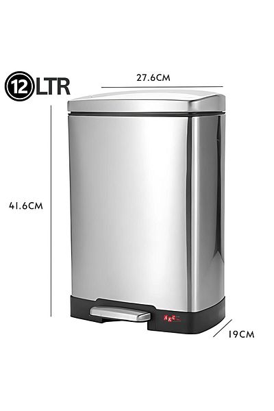 AKC 12l Stainless Steel Pedal Trash Bin – Space-saving Rectangular Waste Bin With Removable Bucket