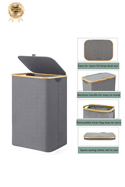 NEWNOW EcoFold Modern Katlanabilir 70 LT Çamaşır Sepeti | Şık Kapaklı & File ...