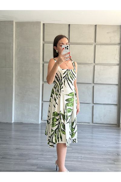 BETULAKSUBUTİK Leaf Patterned Flared Skirt Dress