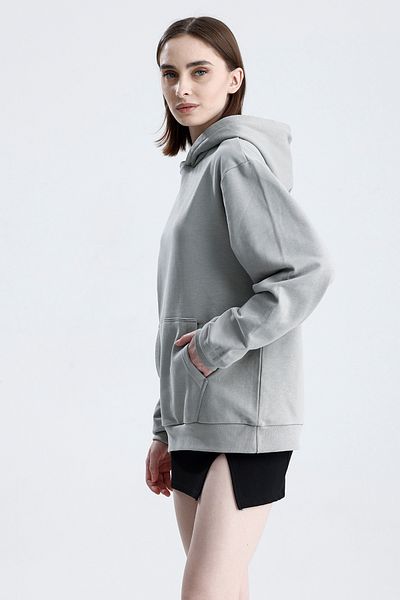Sofist İstanbul Gray Relaxed Fit Unisex Hoodie 100% Cotton Hooded Kangaroo Pocket Solid Color