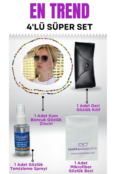 JULIANO Super Set of 4 - Case, Glasses Chain, Cleaning Spray, Microfiber Cloth