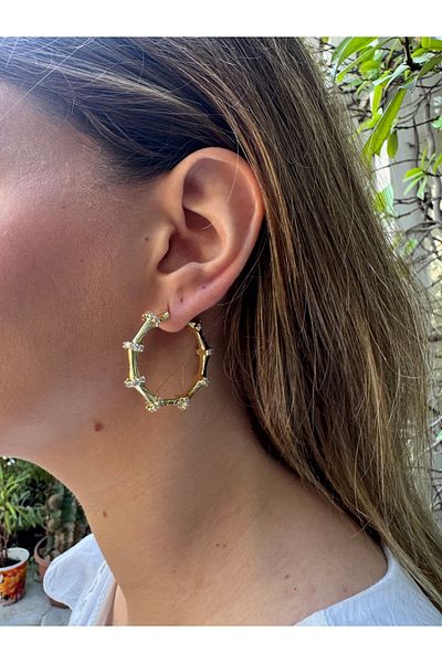 MODA Trend Stone Gold Ring Vip Steel Earrings - Does Not Blacken (35 mm)