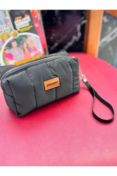 JULIANO Black Puff Makeup and Glasses Bag