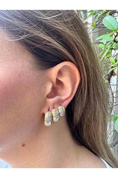 MODA Kararmaz Taşlı Çelik 3’lü Küpe - Günlük & Özel Gün Aksesuarı