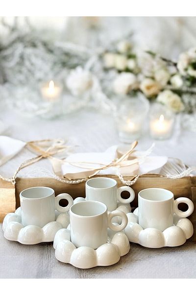 Yumuk Shop Papatya Model 4-Person 8-Piece Luxury Coffee Cup Set