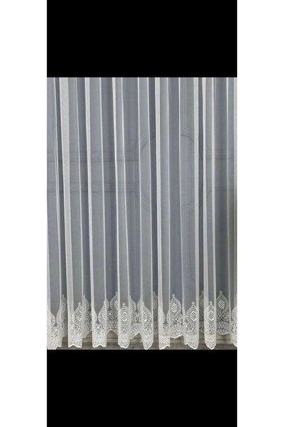 Store Taçhome tül perde,etek desen TiTim zeminli kırışmaz