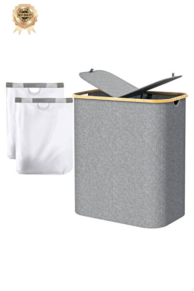 NEWNOW EcoFold Modern Çift Bölmeli Katlanabilir 100 LT Çamaşır Sepeti | Şık K...