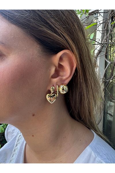MODA Gold Steel 3-Piece Earring Set - Heart and Star Stone Embroidered Tarnish-Free