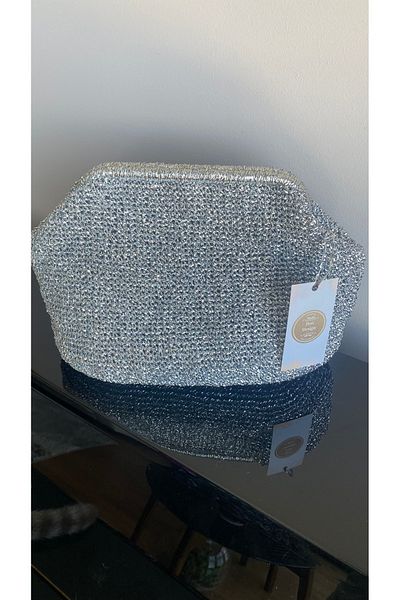 PeriStore Silver Metallic Rope Knitted Portfolio Bag 35X25Cm Large Size