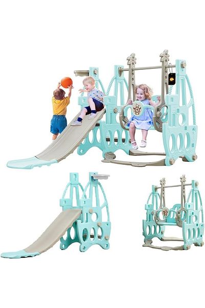 KIKIBEBE 3-in-1 Multi-function Baby Slide & Swing – For Ages 1-6, Indoor Use – Mint Green