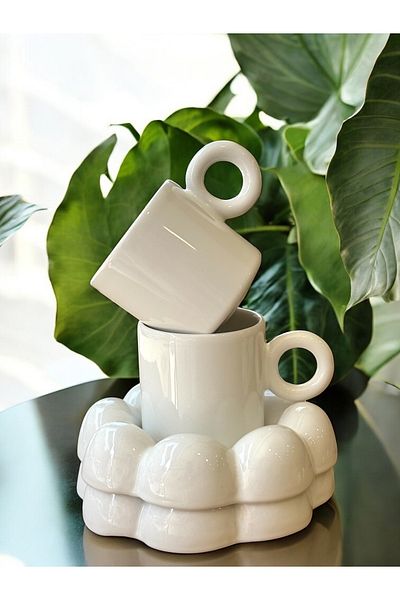 Yumuk Shop Papatya Model 2-Person 4-Piece White Coffee Cup Set