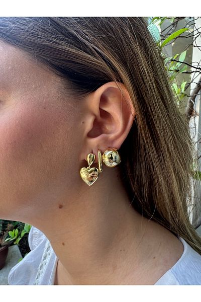 MODA Gold Steel 3-Piece Earring Set - Heart and Star Stone Embroidered Tarnish-Free