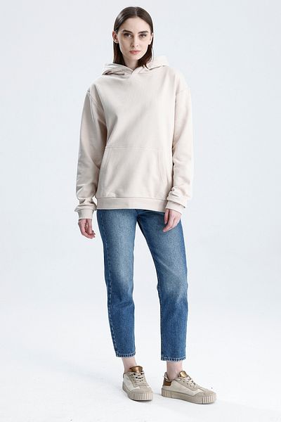 Sofist İstanbul Ecru Relaxed Fit Unisex Hoodie 100% Cotton Hooded Kangaroo Pocket Solid Color