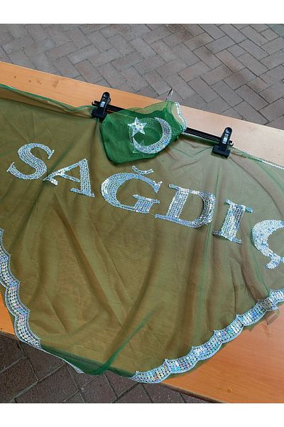 GÜVEN Groomsmen Written Shawl Cover Back Cover Green Color Glove Suit