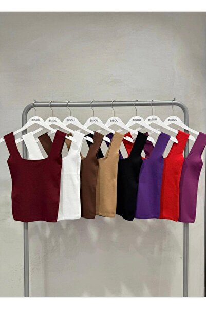 Bisou Kadın Kolsuz Kalın Askılı Ince Yazlık Kare Yaka Triko Atlet