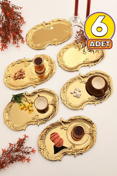 AKSESUAR EVRENİ Silen Coffee Presentation Tray Gold - Stainless Cloud Model Set of 6