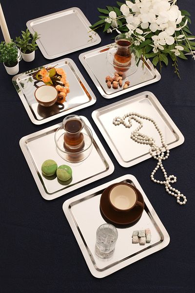 AKSESUAR EVRENİ Orlen 6-Piece Stainless Coffee Presentation Tray Square