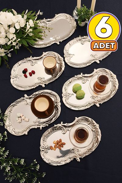 AKSESUAR EVRENİ Silen Coffee Presentation Tray Silver - Stainless Cloud Model Set of 6