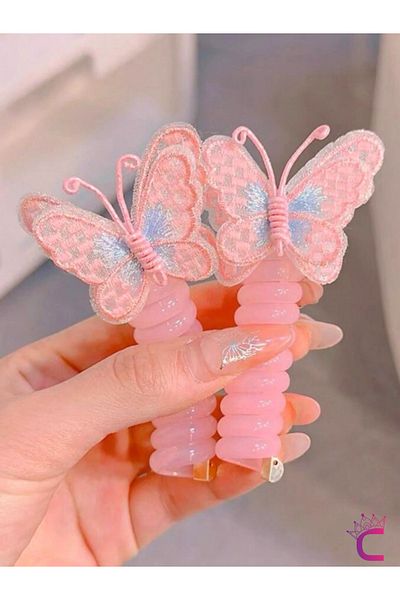 Cinderella Pachet de 2 agrafe pentru paste spiralate cu fundita fluture din tul roz albastru - agrafă pentru păr pentru copii