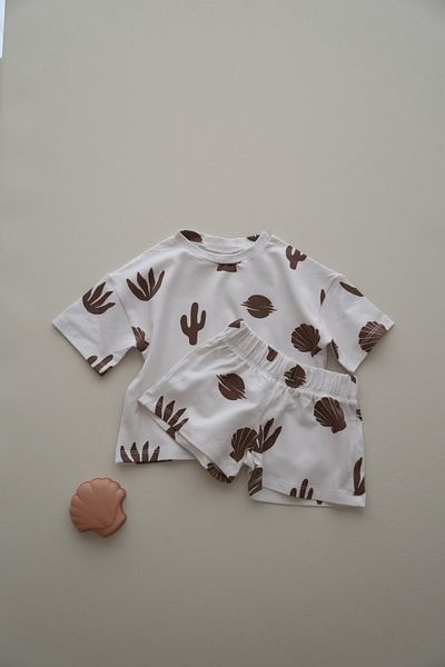 DoDo'S Baby Shell Patterned 100% Organic Cotton Girl, Boy Baby Kids Oversize Bottom Top Set 2-Piece Comfortable Set