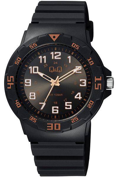 Q&Q Black Men's Wristwatch 10atm Waterproof Japan Qurtz Vr18j014y