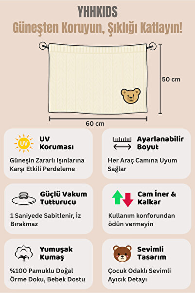 YHH Kids SunGuard Ayarlanabilir Vakumlu Araç Güneşlik Perdesi Tüm Araçlara Uyumlu - Bebek Emzirme Perdesi