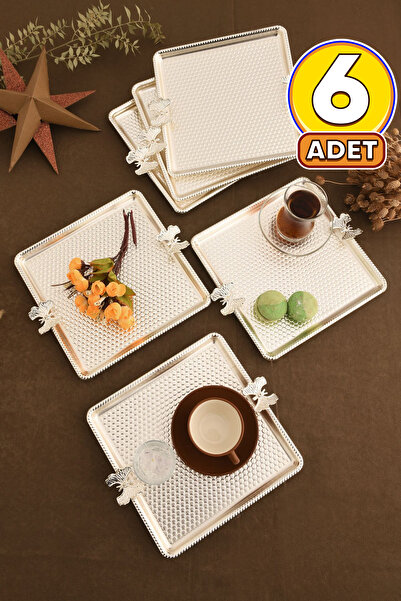 AKSESUAR EVRENİ Karev Kare Petek Model Kelebek Detaylı Sunum Tepsisi Gümüş 6 ...