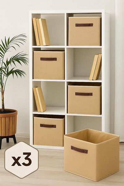 aydev home collection 3-Piece Coverless Jute Cabinet Laundry Toy Organizer Folding Storage Box Organizer 30X30X30
