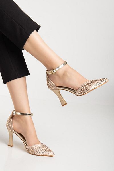 Elisay Moda YÜRÜMEK BIZIMLE GÜZEL Stone Embroidered Heeled Women's Evening Dress Shoes