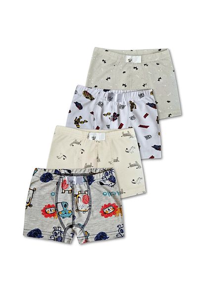 GizaKids Set de 4 lenjerie de corp boxer pentru băieți din bumbac cu modele mixte