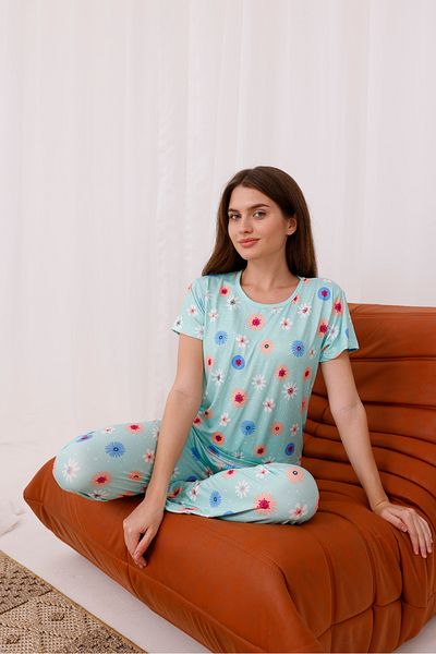 Arvin Pijama Set de pijamale tricotate cu mânecă scurtă Milan cu textura moale cu imprimeu Daisy pentru femei