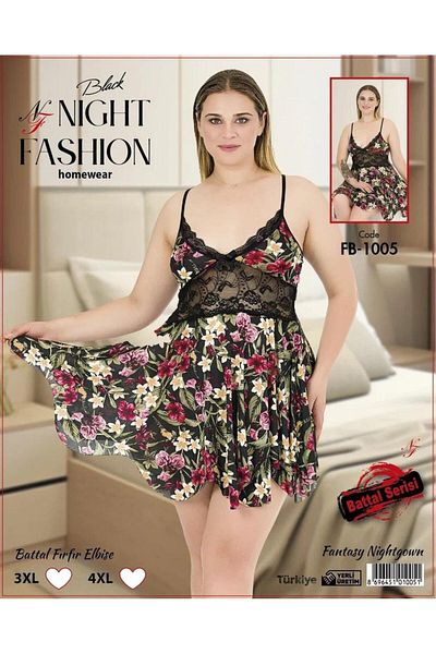 Emir Store Rope Strap Floral Patterned Nightgown