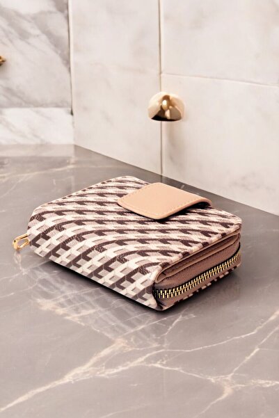 KRB POLO ACCESSORİES محفظة نسائية فاخرة منقوشة، إكسسوار محفظة كريمي حديث ومريح