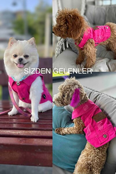 salya store Köpek Kıyafeti, Fuşya Köpek Kot Ceket - Küçük Irk Köpek Kıyafeti (0-15KG)