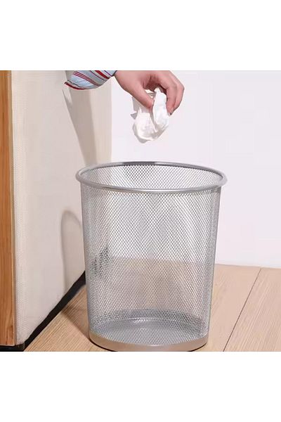AKC Mesh Wastebasket Trash Can – Silver & Black Steel Round Bin For Office, Home, Bathroom