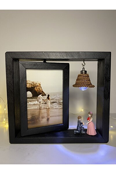 AHŞAPTAN SANAT El Yapımı Ahşap Dönen Çerçeve Işıklı Gelin Damat Figürlü