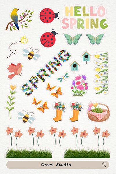 Ceres Studio Hello Spring Merhaba Ilkbahar Tema Sticker Etiket 2 Sayfa (13X19...