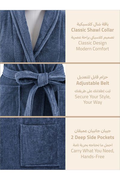 Donetella Unisex Bathrobe 100% Cotton Velour Large & Extra Large, 400 Gsm, Ankle-length With Shawl Collar