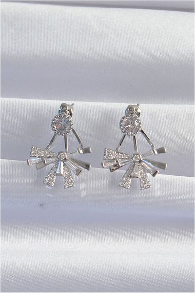 Clariss Brass Silver Color Zircon Stone Flat Bow Model Earrings - Tj-Bkp9300