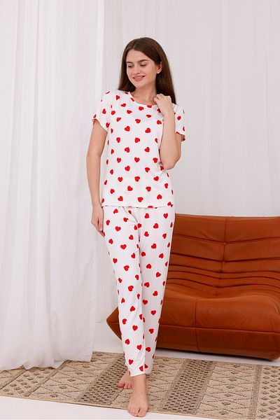Arvin Pijama Women's Heart Soft Textured Short Sleeve Knitted Pajamas Set