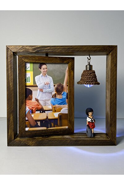 ahsapevimmanisa Öğretmen Figürlü Ahşap Dönen Çerçeve Işıklı