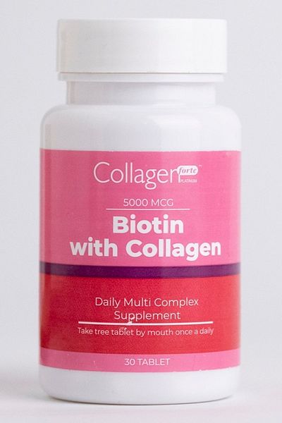Collagen Forte Platinum Hair Vitamin, Skin & Nails, Biotin 5000Mcg & Collagen 1500Mg X 30 Tablets