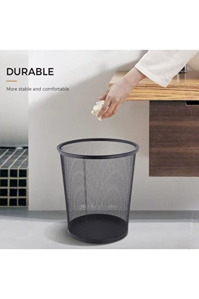 AKC Set Of 6 Mesh Wastebasket Trash Can – Silver & Black Steel Round Bin For Office, Home, Bathroom